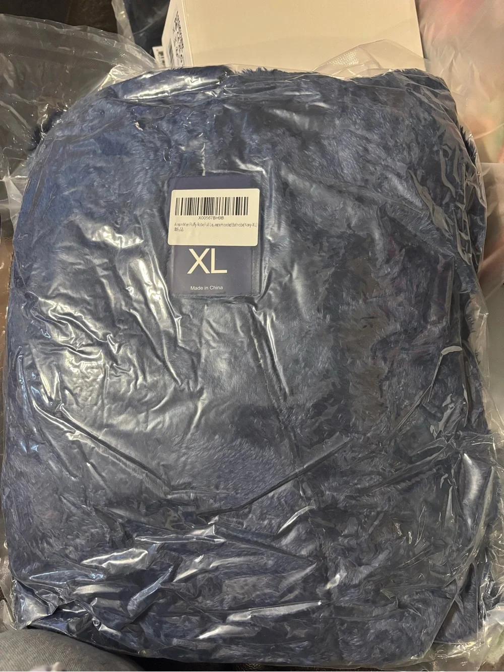 Men's Plush Bathrobe in Navy Blue